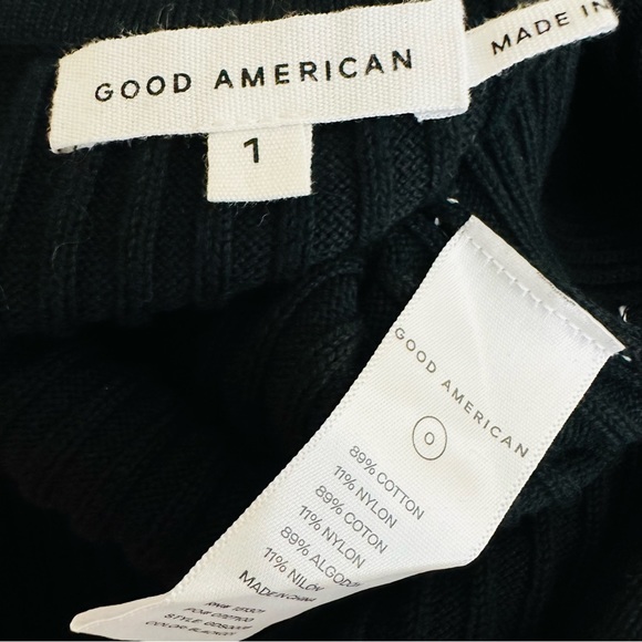 Good American Black Bodycon Ribbed Knit Tie Waist Midi Dress Size 1 Small - Picture 11 of 11